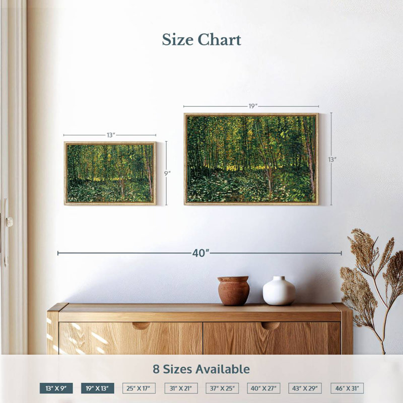 Arbres et sous-bois, 19 po x 13 po, Cadre flottant en bois naturel