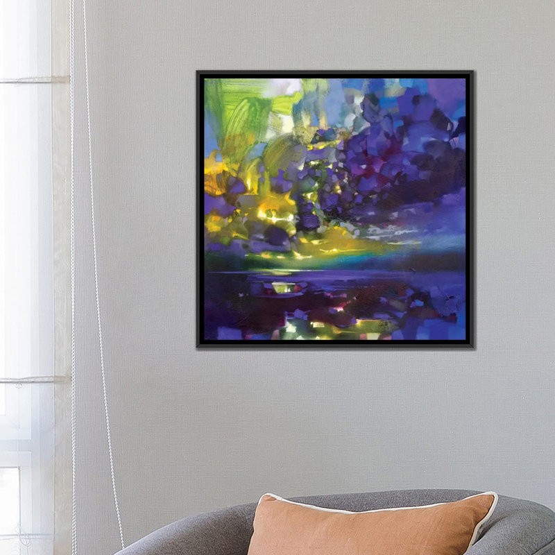 «Purple Mouvement», reproduction sur toile, H 18 po x l 18 po x P 1,5 po, Toile avec cadre noir, Pas de tapis