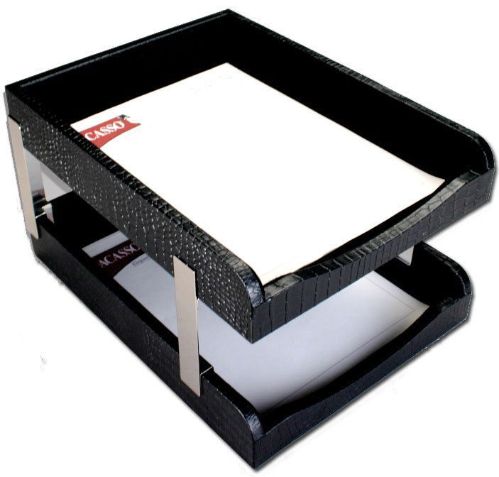 Plateau à lettres doubles en cuir crocodile, Noir