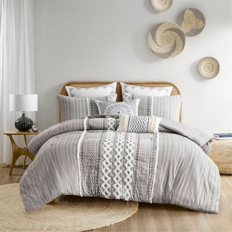 Ensemble d'édredon en coton avec chenille, Édredon grand et 2 taies décoratives