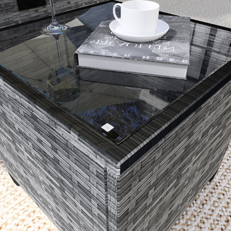 Ensemble de méridienne pour 2 personnes en osier avec table basse, Gris