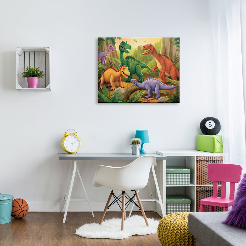 «Dinosaurs In Jungle Scene» sur toile par Wumples, H 30 po x l 40 po x P 1,5 po