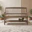 Banc de rangement en bois d'acacia avec tablette intégrée, détails sculptés à la main et cadre robuste pour le hall d'entrée-1662389935