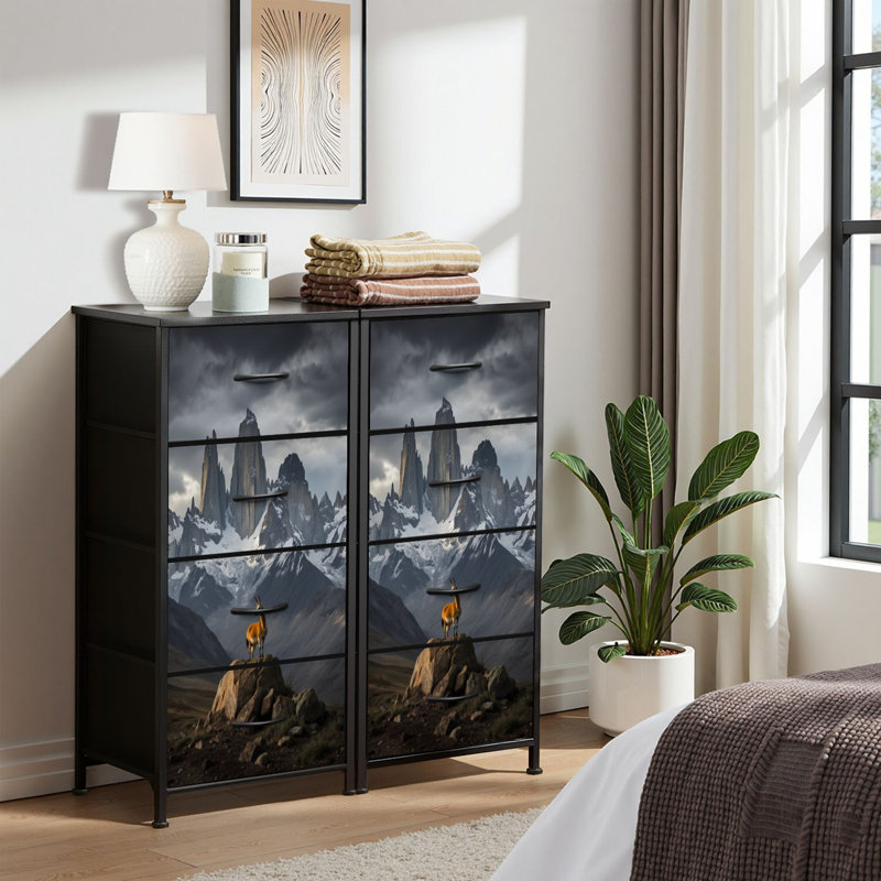 4 Drawer Dresser for Bedroom, Narrow Chest of Drawers, Wooden Top and Study Iron Frame 18"x37.5"-(WxH)