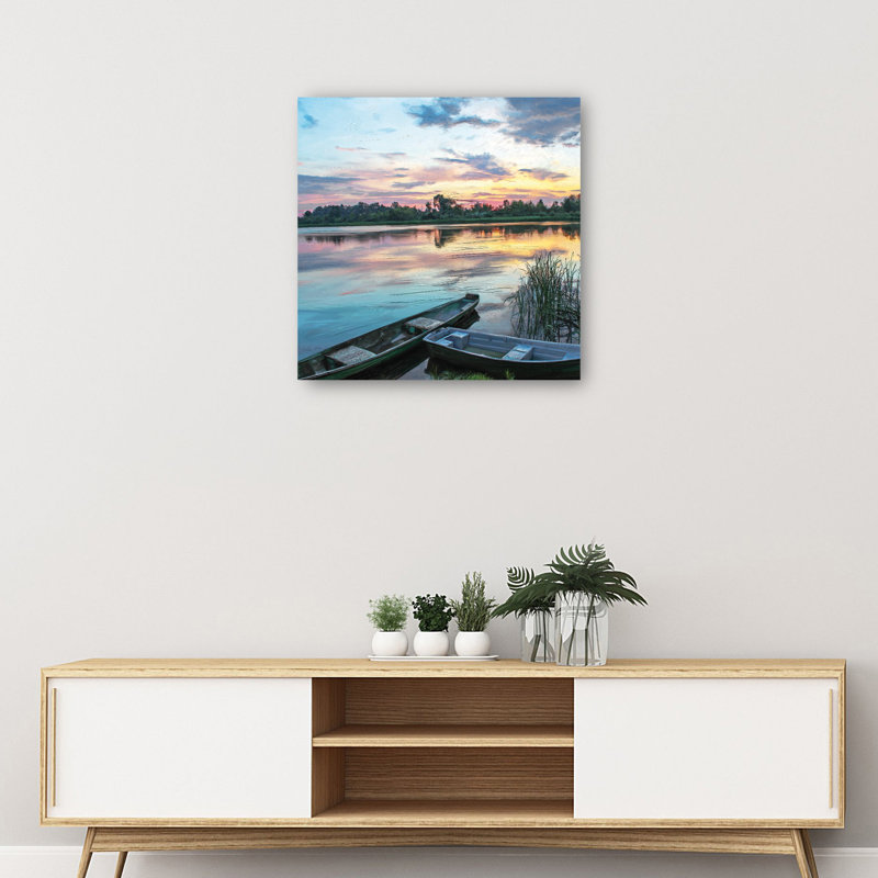 Lakeside Sunset Wrapped Canvas Art Print - 20" x 20"