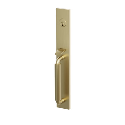 Ensemble d'entrée de gamme Emtek SELECT, F20, mortaise pleine longueur, déport de 6,35 cm (2-1/2 po), tige extérieure en forme de R, poignée lisse ; poignée intérieure Helios, chrome poli, pour gaucher