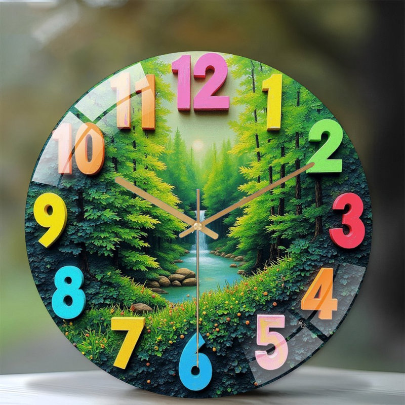 Horloge murale colorée avec art de scène de la nature - Horloge murale moderne en verre 12 po