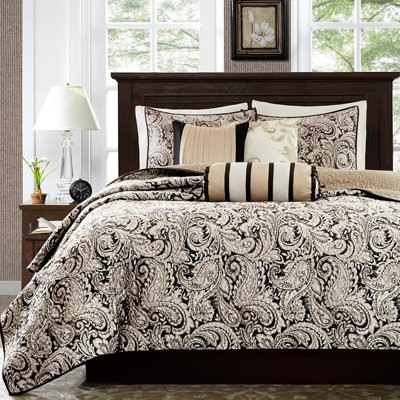 6 Bedding With Quilt - King/ King Black Classic Design Microfiber Reverse Cotton Filled For A Stylish Night Pillows Size Traditional Vermicelli