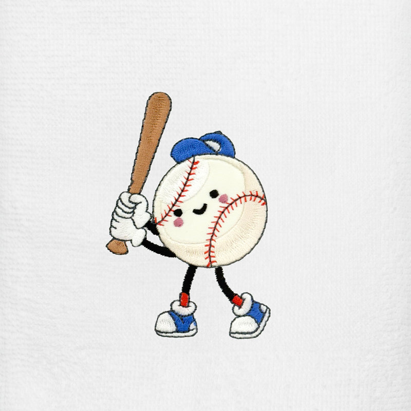  Joueur de baseball - Essuie-mains brodé 100% coton turc (ensemble de 2), Blanc
