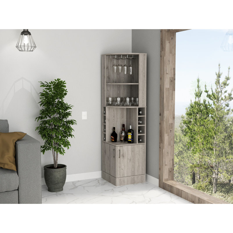 Armoire à vin grise à 2 tablettes pour une organisation efficace et 8 boissons avec tablette fonctionnelle, Gris clair