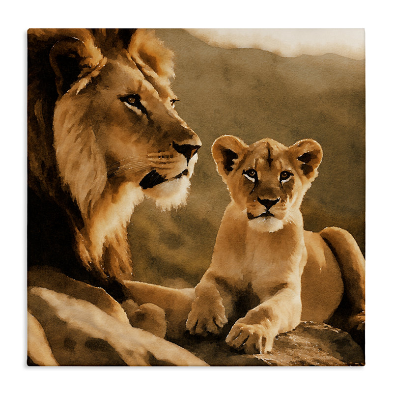 «Lion & Cub», art mural sur toile par Noah Bay, H 24 po x l 24 po