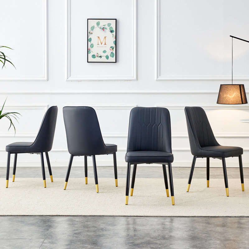 Chaises de salle à manger modernes, équipées de coussins de dossier en similicuir et de pieds en métal, 4, Noir