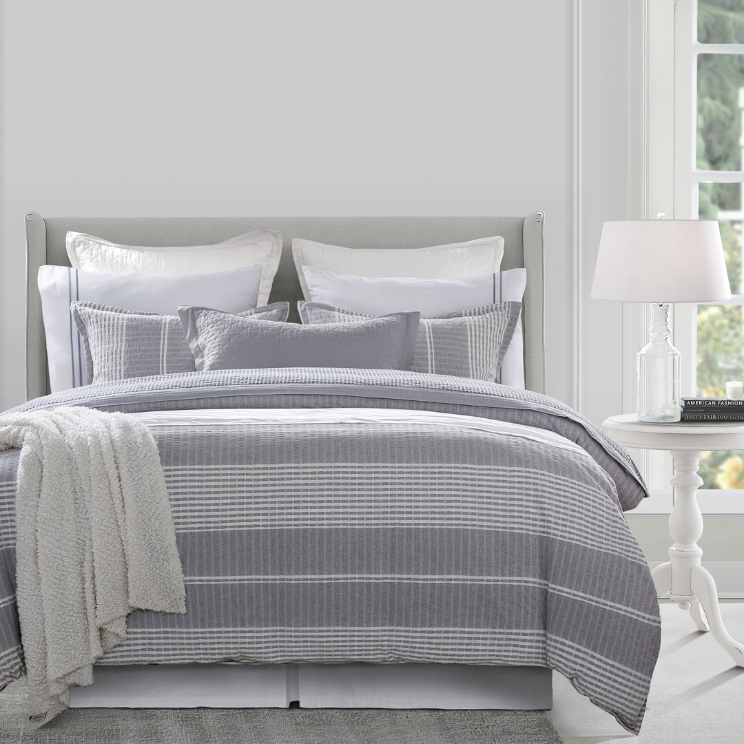 Lane Gray White Stripe Seersucker Pattern Classic Chic Casual Duvet Cover Set HiEnd Accents 