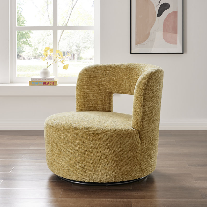 Carlia Upholstered Swivel Barrel Chair, Grenada Mustard