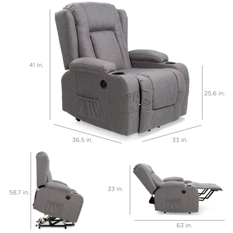 Gray Linen Electric Power Lift Recliner with Massage and Heat