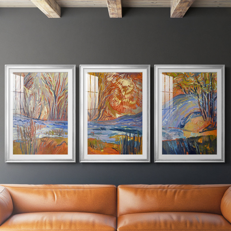 Cadmium Winter Solstice I - reproduction sur mesure encadrée de qualité supérieure - 3 pièces, H 19 po x l 27 po, Noir