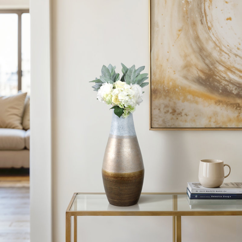 Richarson Latitude Run White/Gold Ombre Metal Hourglass Vase, 21" H x 9" W x 9" D