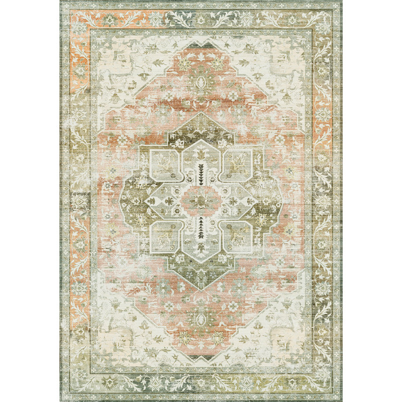 Tapis d'intérieur de style bohémien, antidérapant et lavable à la machine, Rectangulaire 8 pi x 10 pi