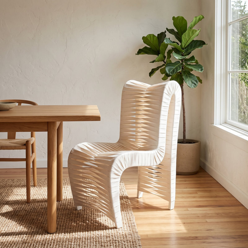 Seat Belt Cotton Upholstered Side Chair, Off-White
