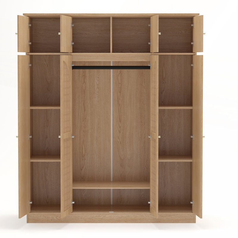 Armoire-penderie 8 portes à grande capacité avec tringle, Naturel