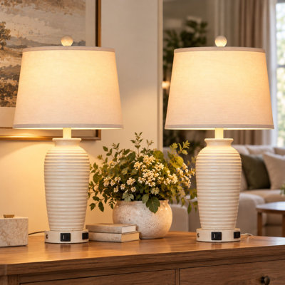 25" USB Bedside Table Lamp Set with Touch Control and Bulbs