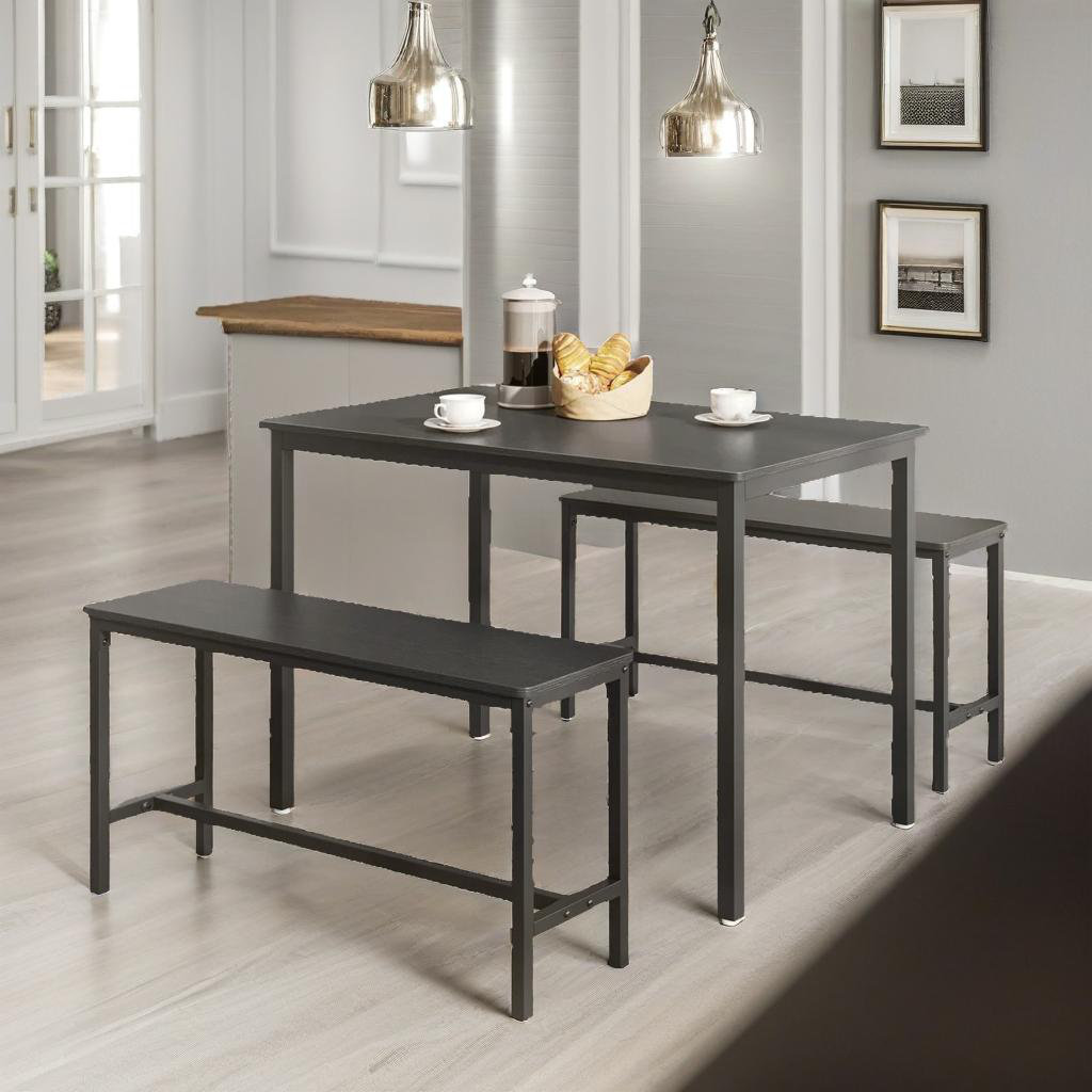 Andina Industrial Dining Table Set With 2 Benches