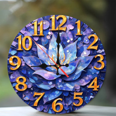 Blue Lotus Clock Mosaic Floral Design