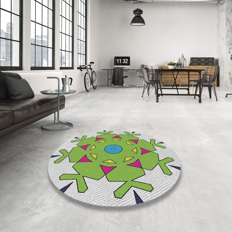 Tapis gris/vert à tisser électrique, Rond 8 pi