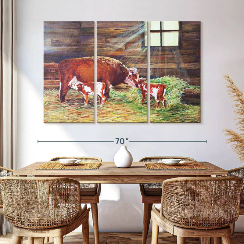 Peinture de famille de bovins, H 42 po x l 65 po