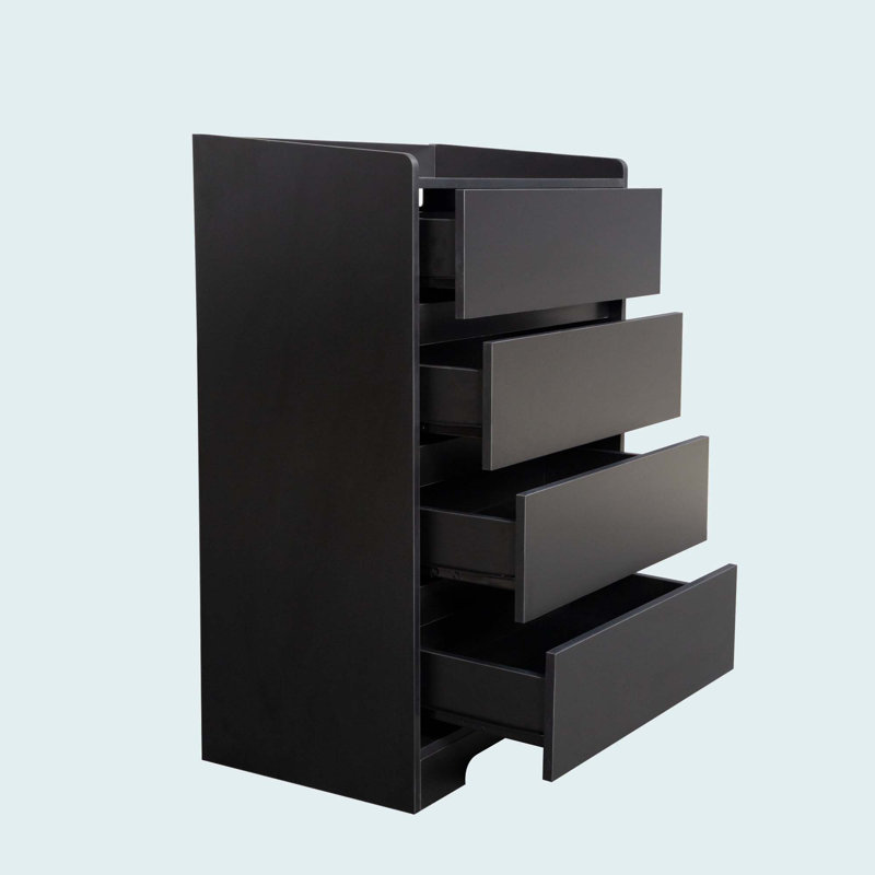 Commode 4 tiroirs, commode sans poignée, commode pour chambre à coucher 100% imperméable, armoire en bois moderne avec cadre robuste