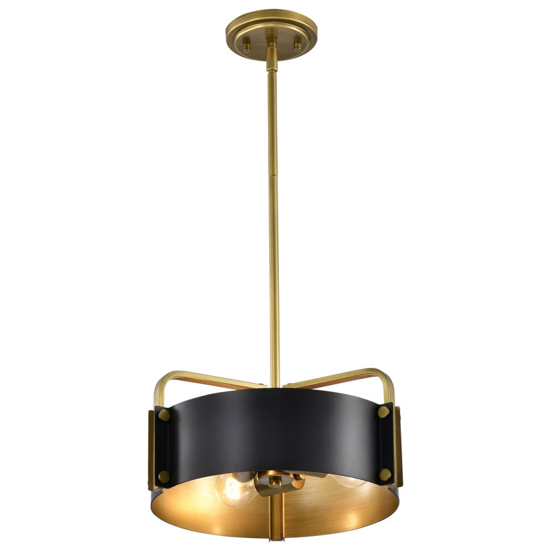 Luminaire suspendu tambour 3 lumières Marguriete, Noir mat