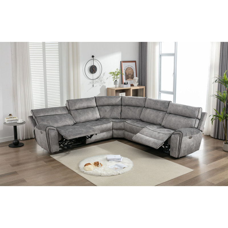 Natumbua 5 Seater Reclining Sofa & Chaise, Light Grey