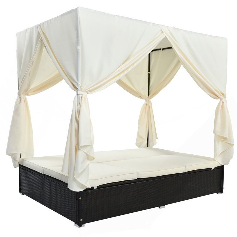 Lit de jour d'extérieur en osier avec coussins et sièges réglables pour patio, Beige