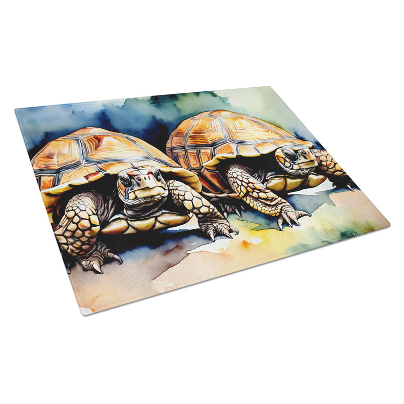 Turtles Tortoises Glass Cutting Board Large
