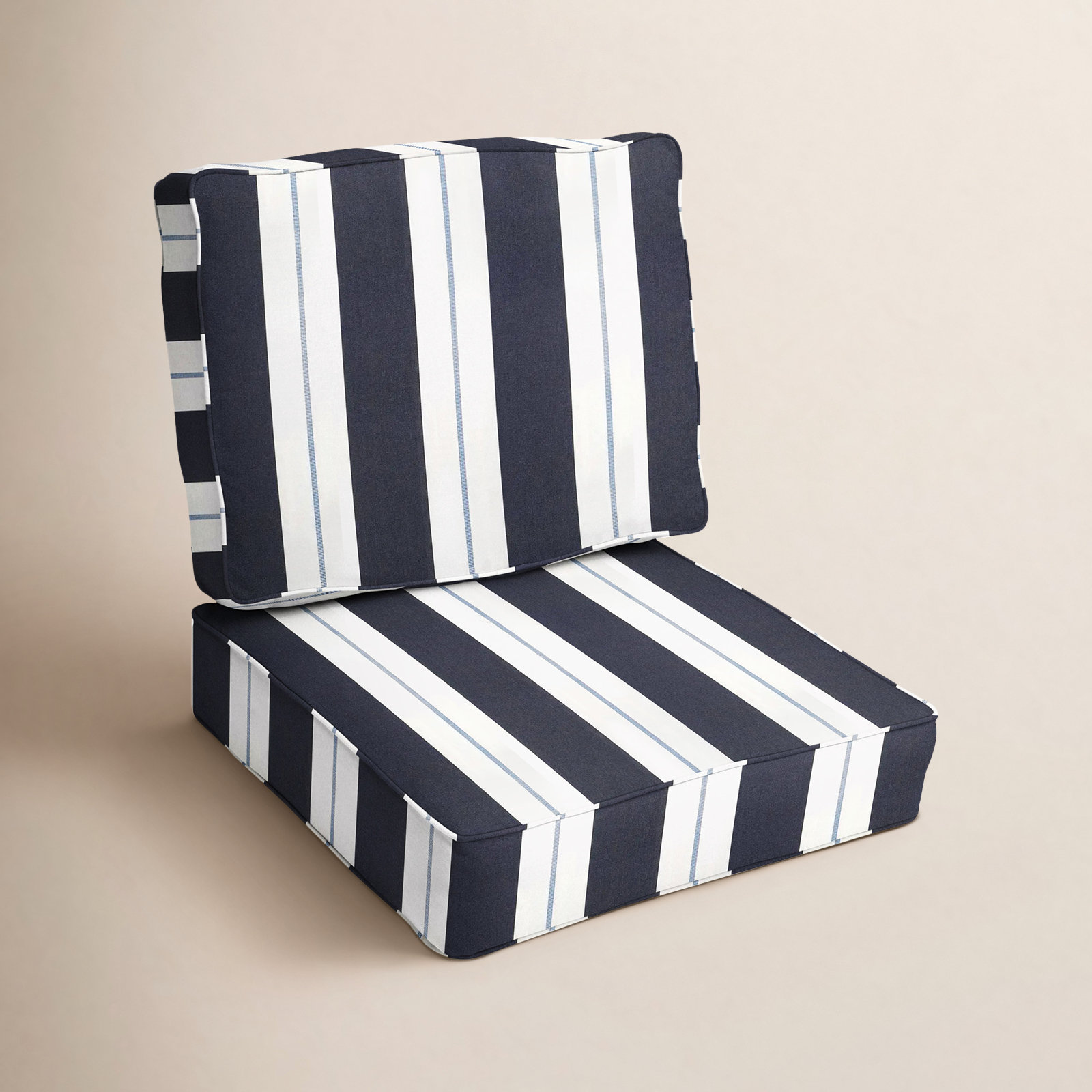 Deana 27" Sunbrella® Seat and Back Cushion, Navy Stripe Sunbrella®, 27" W x 29" D