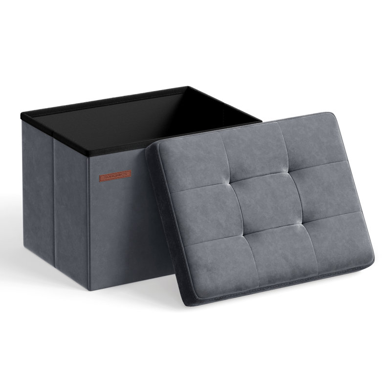 40cm Wide Velvet Tufted Rectangle Solid Colour Standard Ottoman with Storage, Grey
