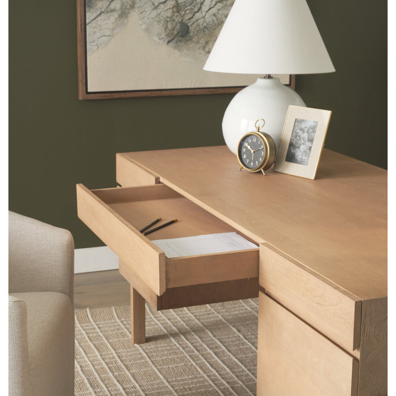 Trellyn Light Brown Solid Wood Carved Woven Desk