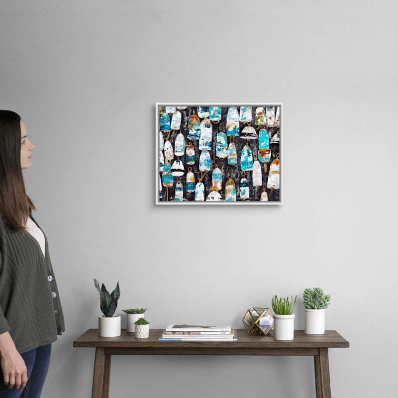 Reproduction d’art sur toile « les bouées seront » par Alexys Henry, H 18 po x l 22 po x P 1,75 po, Cadre flottant blanc