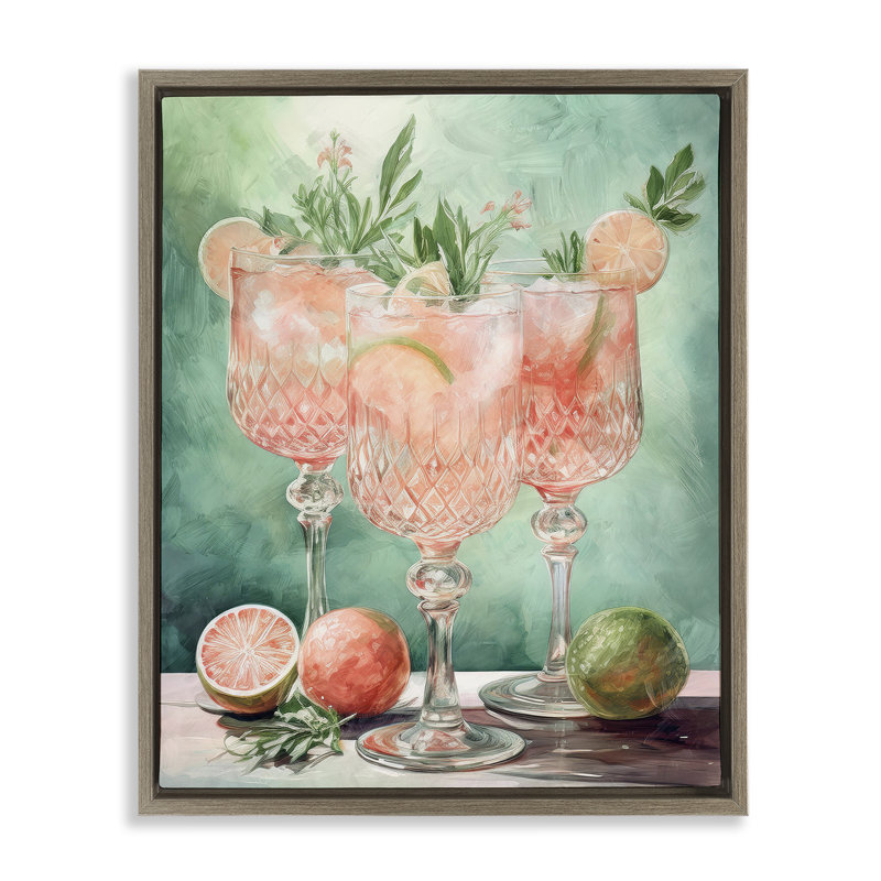  Art mural pastel pamplemousse cocktail par Daphne Polselli, H 21 po x l 17 po, Cadre flottant orme Montalcino