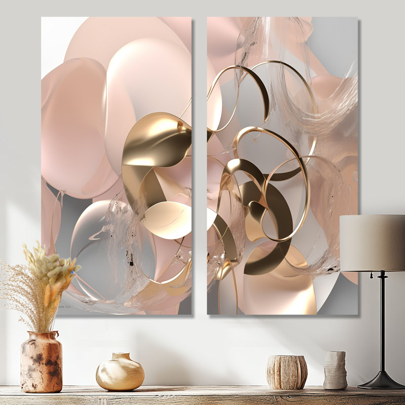 Art liquide, effervescence dorée et rose - impressions sur toile dorées, H 40 po x l 40 po, Toile tendue, Ne s’applique pas