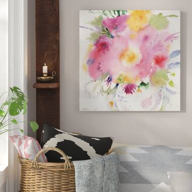 Bungalow Rose 'Summer Bouquet' Watercolor Painting Print on Wrapped Canvas Size: 35 H x 35 W