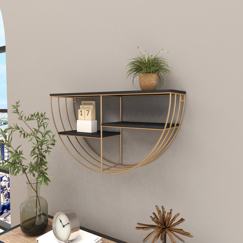 Wooden 3 Shelves Wall Shelf with Half Moon Shape