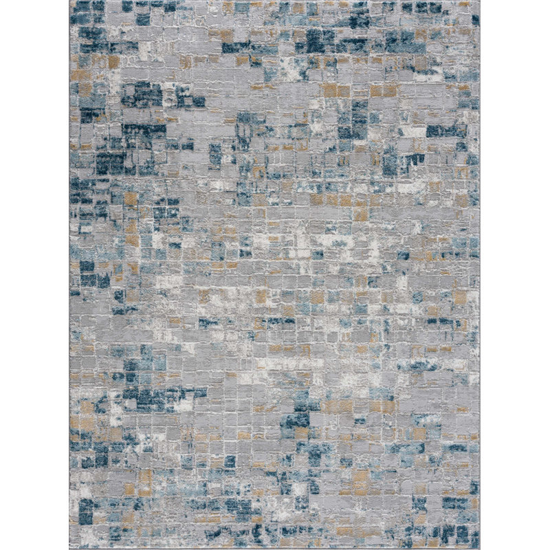 Tapis à motif abstrait bleu / beigeoie, Rectangle 7 pi 10 po x 10 pi