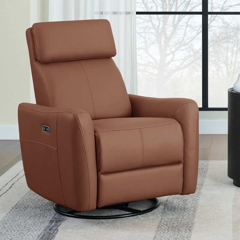 Dorae Pet Friendly 37.4'' W Swivel Power Glider Recliner, Saddle Faux Leather