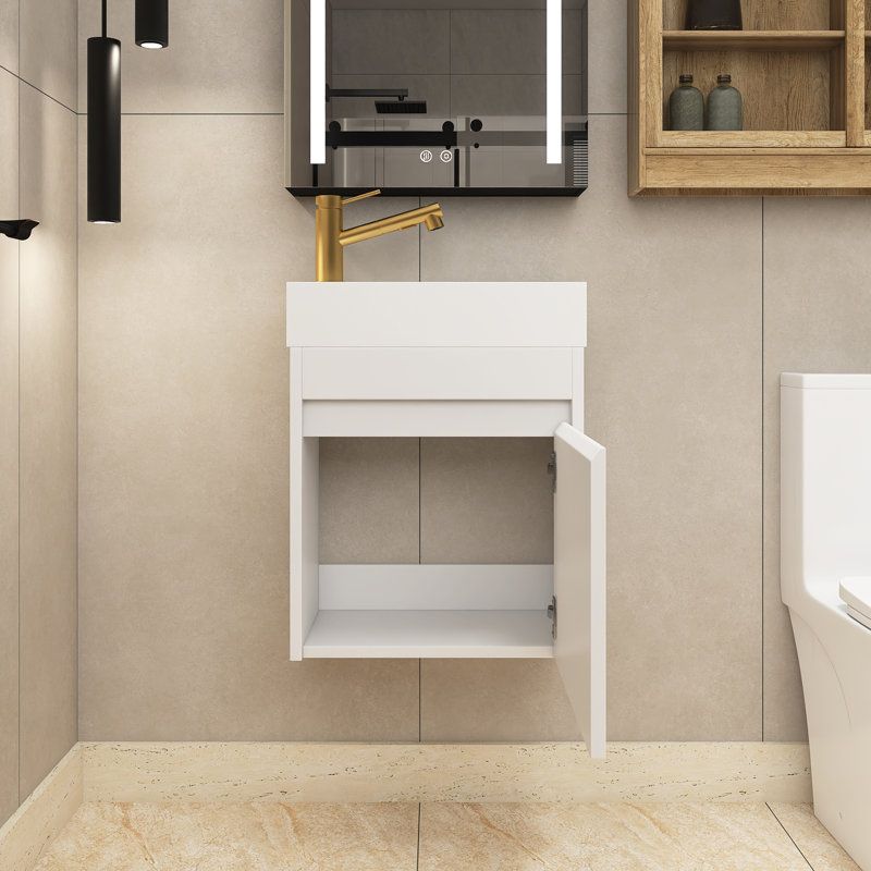 Elish 18.11 " W Wall Mounted Cloakroom Vanity Bathroom Vanity With Resin Top, White