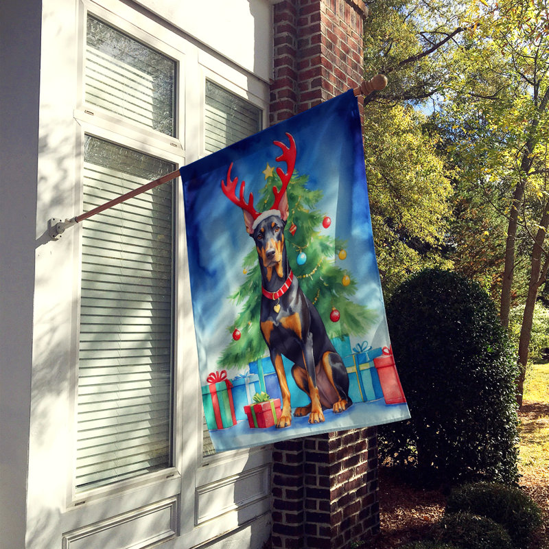Drapeau de Noël maison de renne, Doberman pinscher