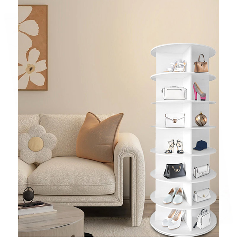 Étagère à chaussures rotative à 7 niveaux, présentoir à chaussures pivotantes, carrousel rond de rangement pour chaussures 360, organisation de placard à chaussures à rotation verticale (BLANC)