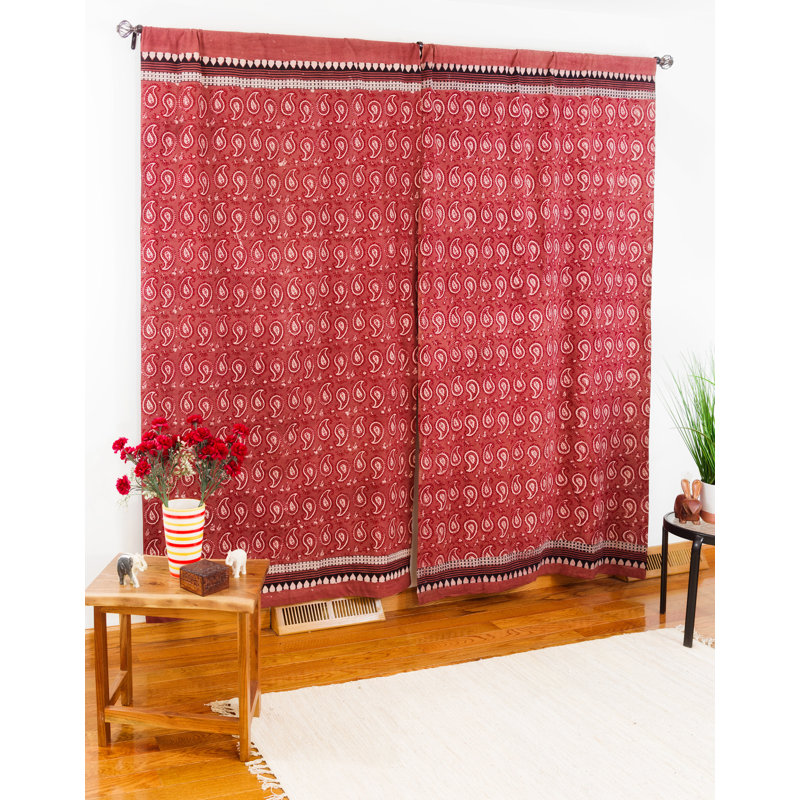 Belvue 100% Cotton Room Darkening Curtain Single Panel, Red/White
