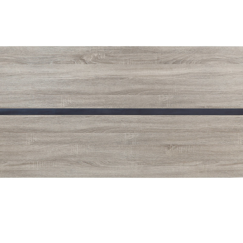 Table rectangulaire grise et noire pour travailler, avec incrustation de métal stable et rangement fonctionnel, finition chêne gris, style contemporain