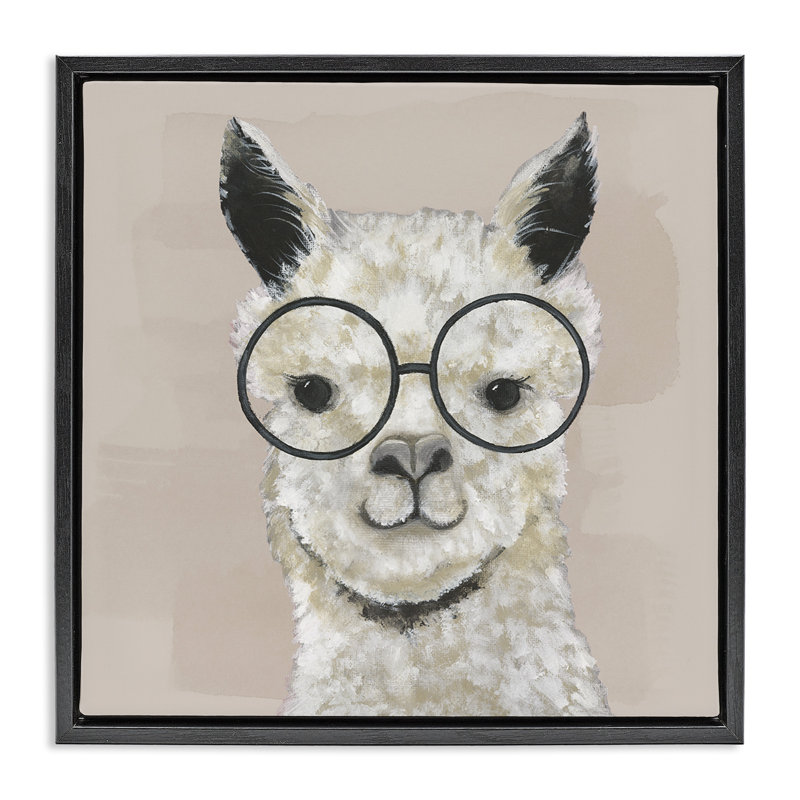 Happy Alpaca Glasses Portrait, 18" H x 18" W, Jet Black Floater Frame